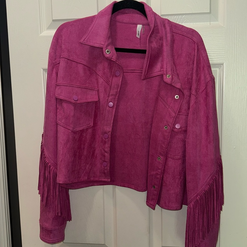 Pink Fringe Cropped Jacket Top